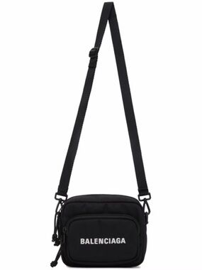 Balenciaga Wheel Logo Embroidered Camera Bag Nylon Black